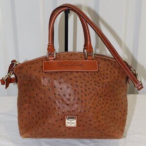 Dooney & Bourke Dome Satchel Ostrich Embossed Florentine Vacchetta Brown Leather